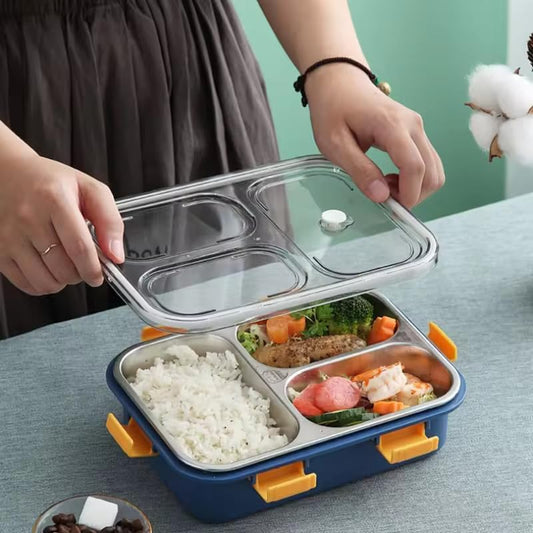 3 Compartment Stainless Steel Lunch Box, Leakage Proof Lunch Box for School Kids and Adults Pack of 1